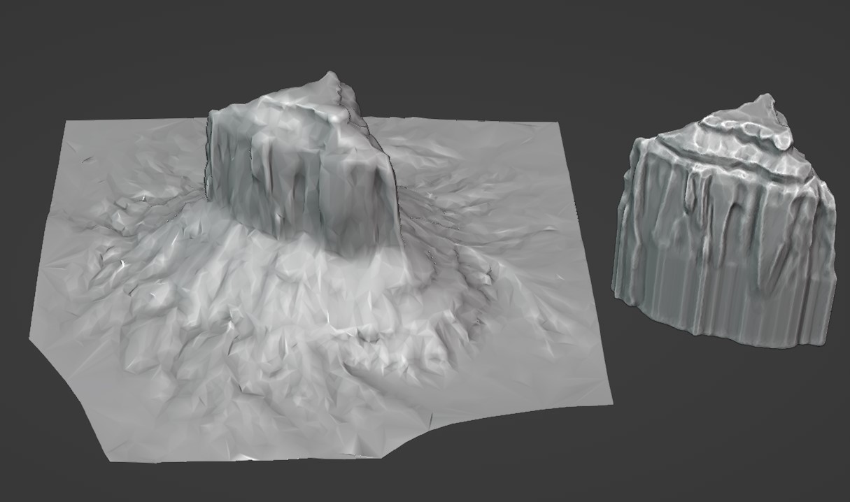Comparison of the scanned model and the manually refined sculpt with more polished detail
