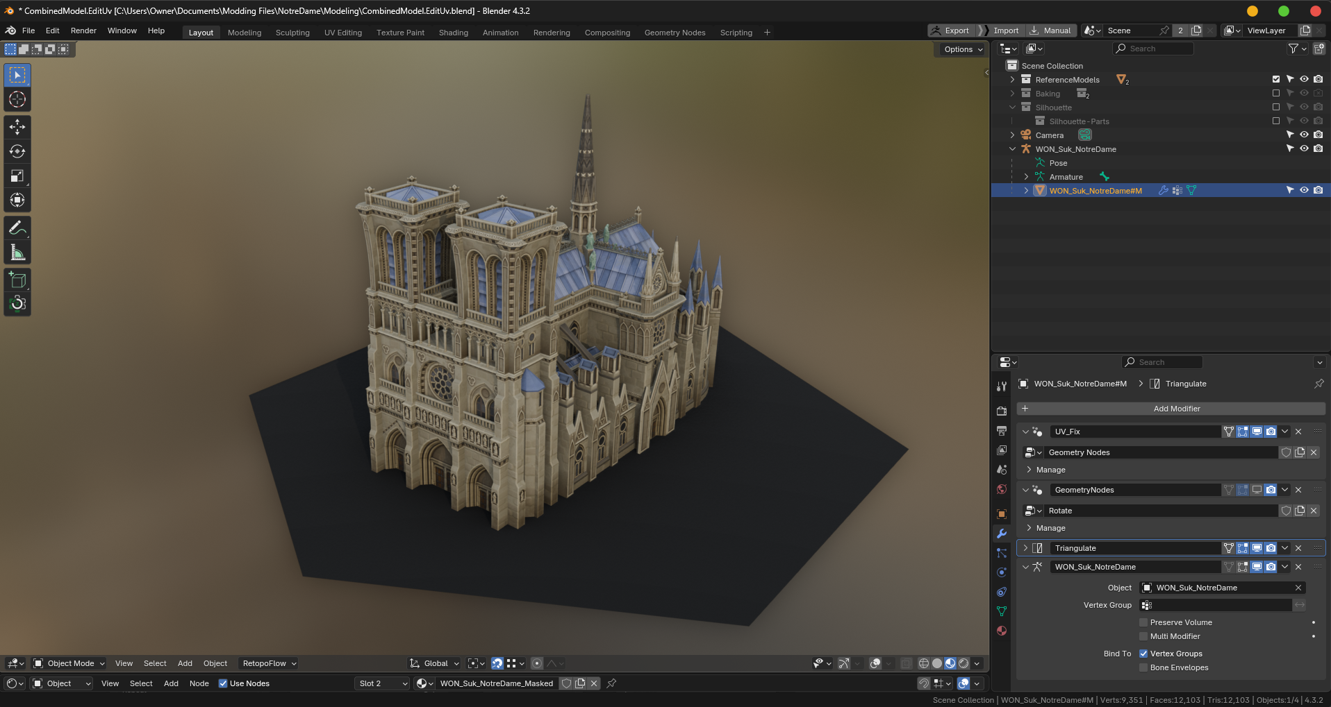 Blender screenshot, the tri-count is visible in the bottom right